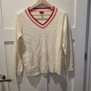 Talbots Women's Pointelle Sweater LP Preppy Collegiate Academia Classic V Neck